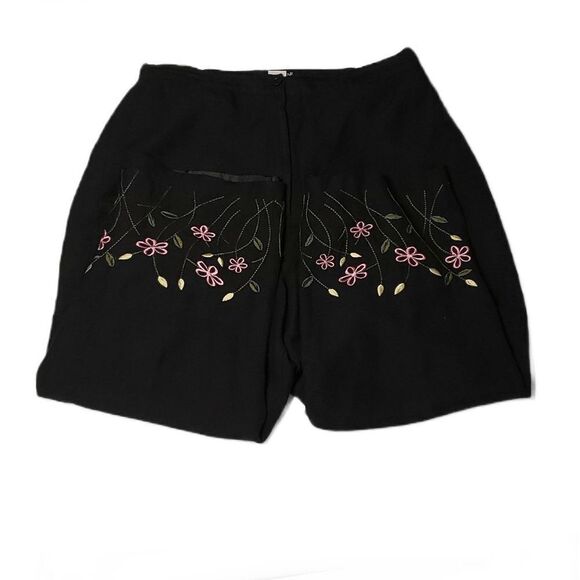 Larry Levine Sport Black Linen Blend Pink Embroidery Capri Pants Slacks Size 14 - Picture 4 of 10